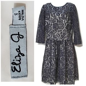 Eliza J black belted lace dress 3/4 sleeves